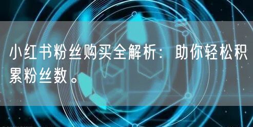 小红书粉丝购买全解析:助你轻松积累粉丝数。