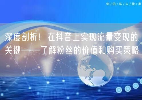 深度剖析!在抖音上实现流量变现的关键——了解粉丝的价值和购买策略。