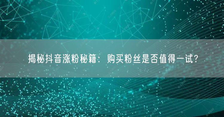揭秘抖音涨粉秘籍:购买粉丝是否值得一试?