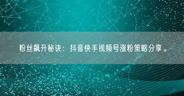 粉丝飙升秘诀:抖音快手视频号涨粉策略分享。
