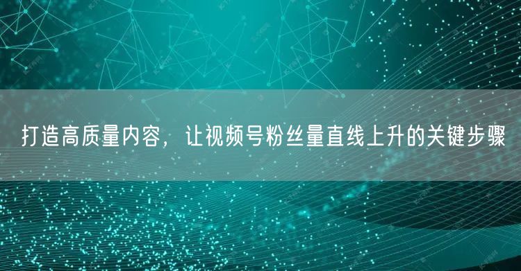 打造高质量内容，让视频号粉丝量直线上升的关键步骤