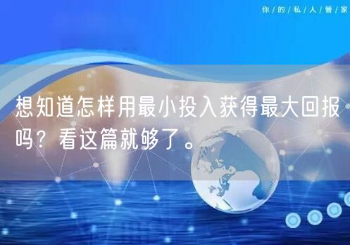 想知道怎样用最小投入获得最大回报吗？看这篇就够了。