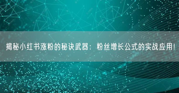 揭秘小红书涨粉的秘诀武器:粉丝增长公式的实战应用!