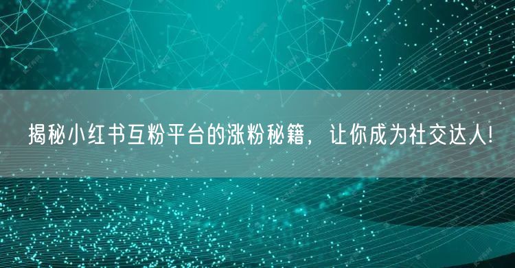 揭秘小红书互粉平台的涨粉秘籍,让你成为社交达人!