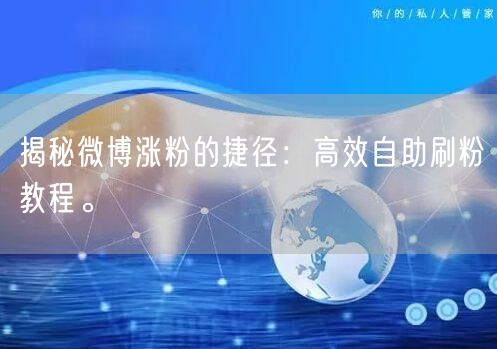 揭秘微博涨粉的捷径：高效自助刷粉教程。